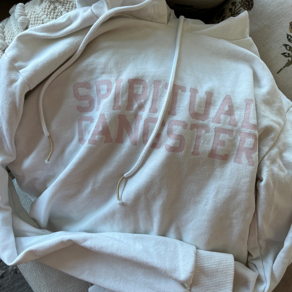 Spiritual Gangster White crop Hoodie